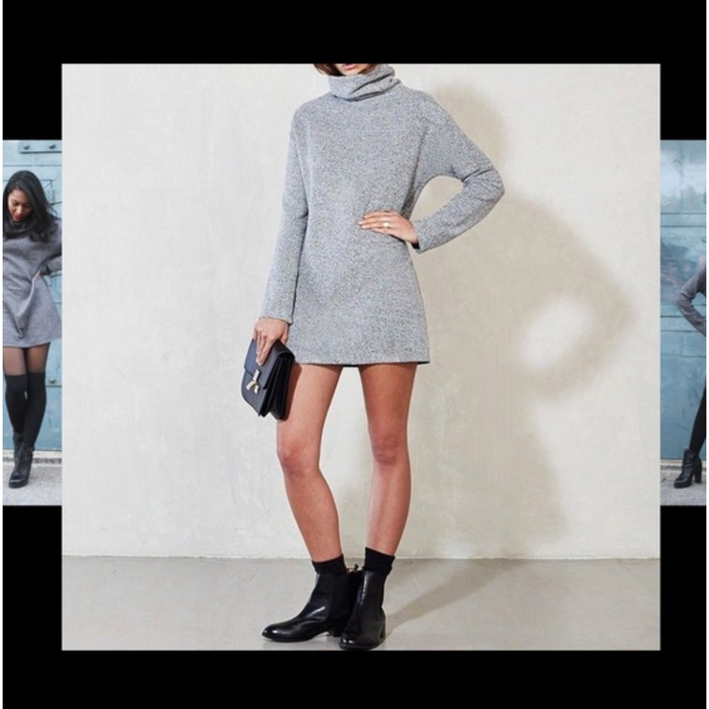 REFORMATION Hazel Turtleneck Stretch Newton Gray mini sweater dress tunic sz S